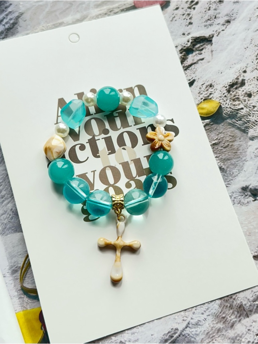 Turquoise Beaded Bracelet with Cross Charm
